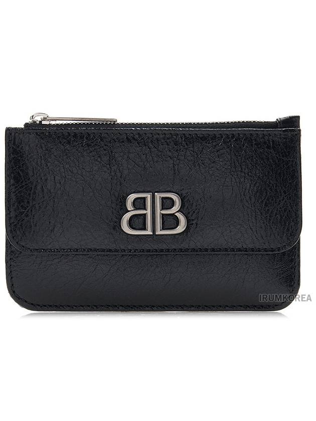 Balenciaga BB Logo Zipper Card Wallet Black