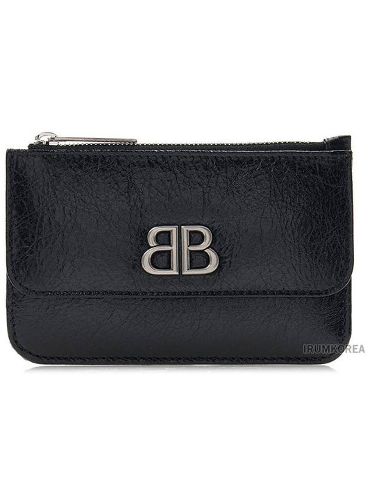 Balenciaga BB Logo Zipper Card Wallet Black