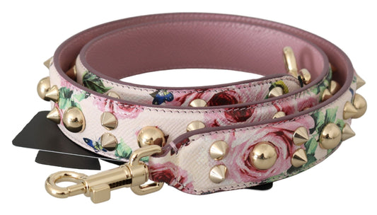Dolce & Gabbana Pink Floral Leather Stud Accessory Shoulder Women's Strap