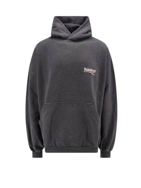 Balenciaga Embroidered Logo Cotton Hoodie Grey