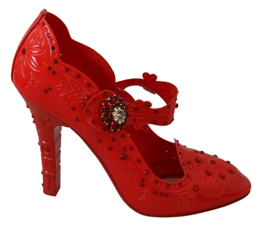 Dolce & Gabbana Red Floral Crystal CINDERELLA Heels Women's Shoes
