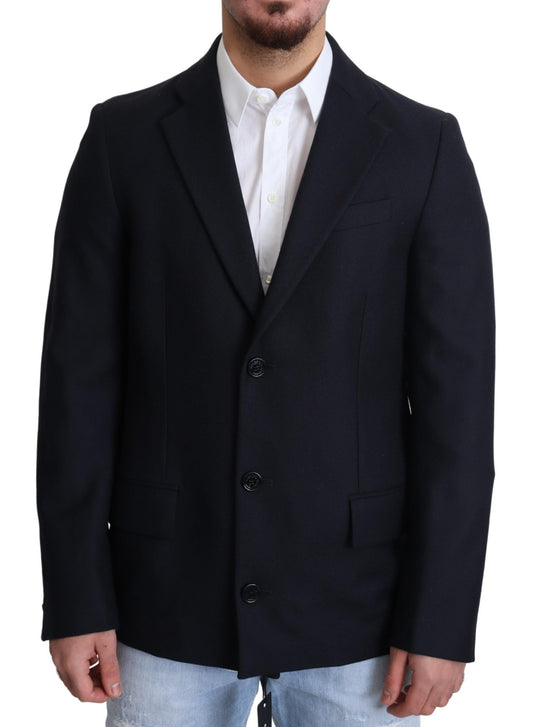 Dolce & Gabbana Dark Blue Wool Single Breasted Coat Men's Jacket
