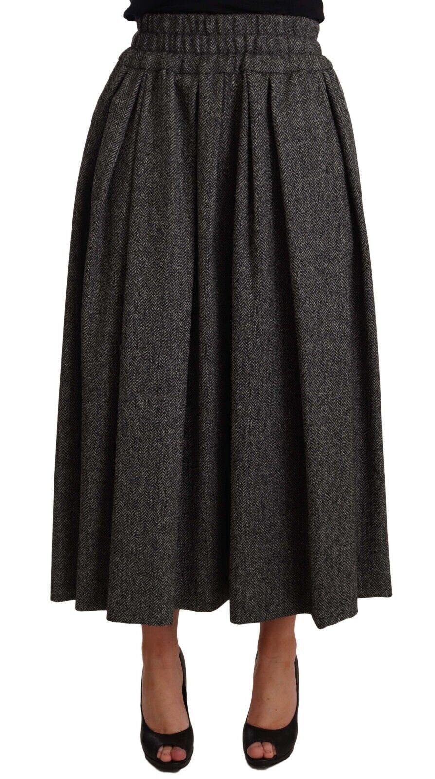 Dolce & Gabbana Gray Wool High Waist A-line PIECE Women's Skirt