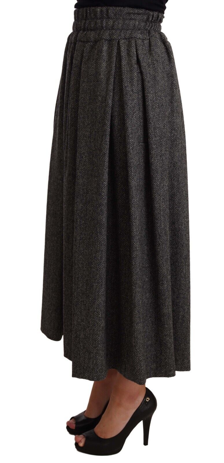 Dolce & Gabbana Gray Wool High Waist A-line PIECE Women's Skirt