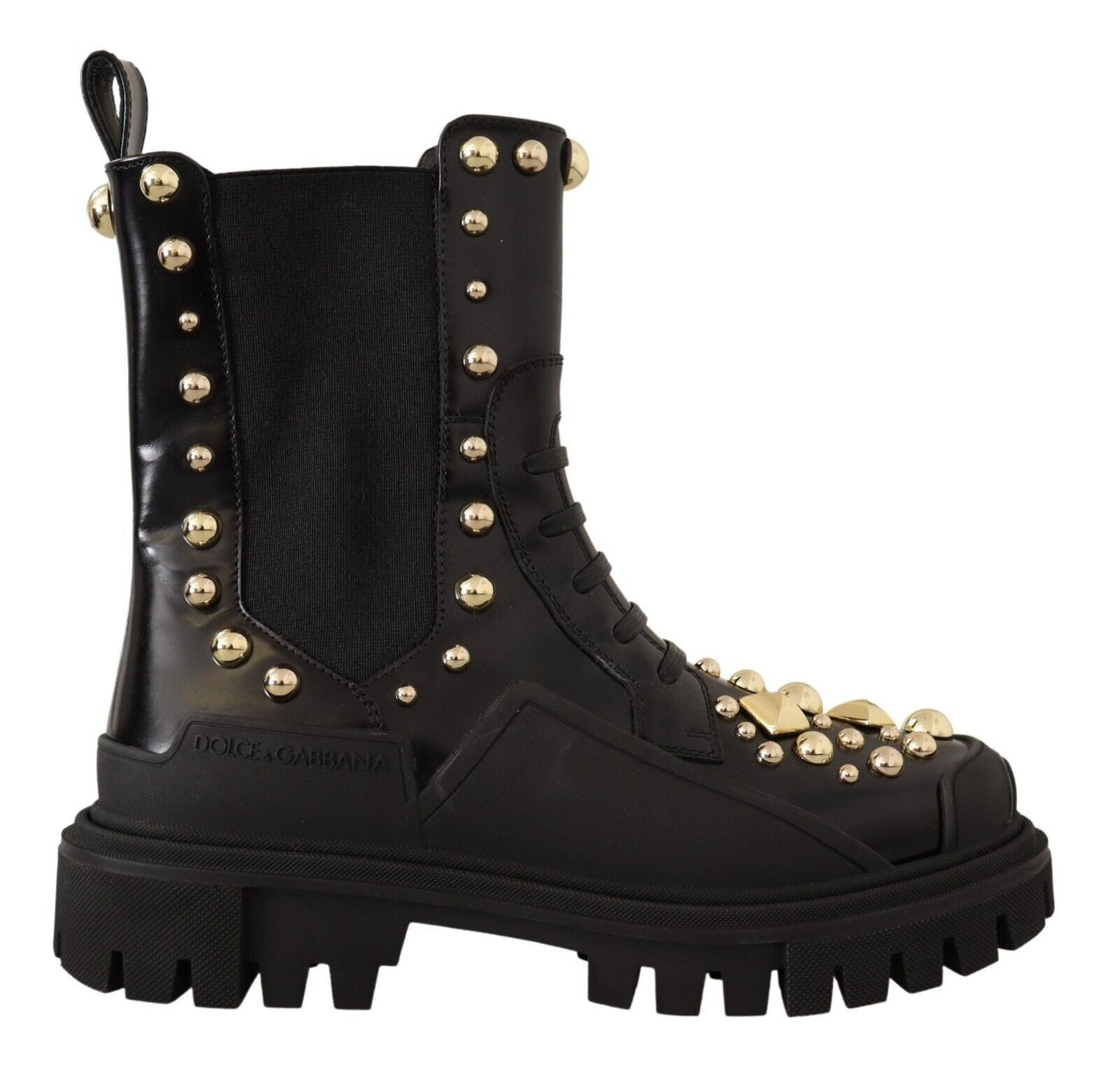 Dolce & Gabbana Black Leather Studded Combat Women's Boots