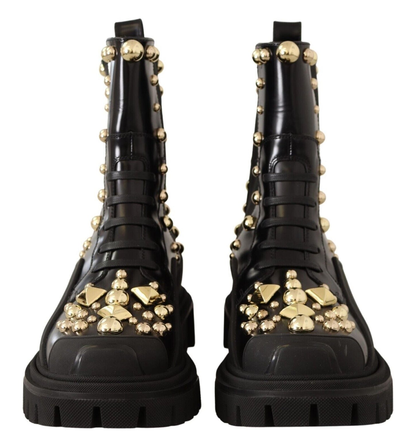 Dolce & Gabbana Black Leather Studded Combat Women's Boots