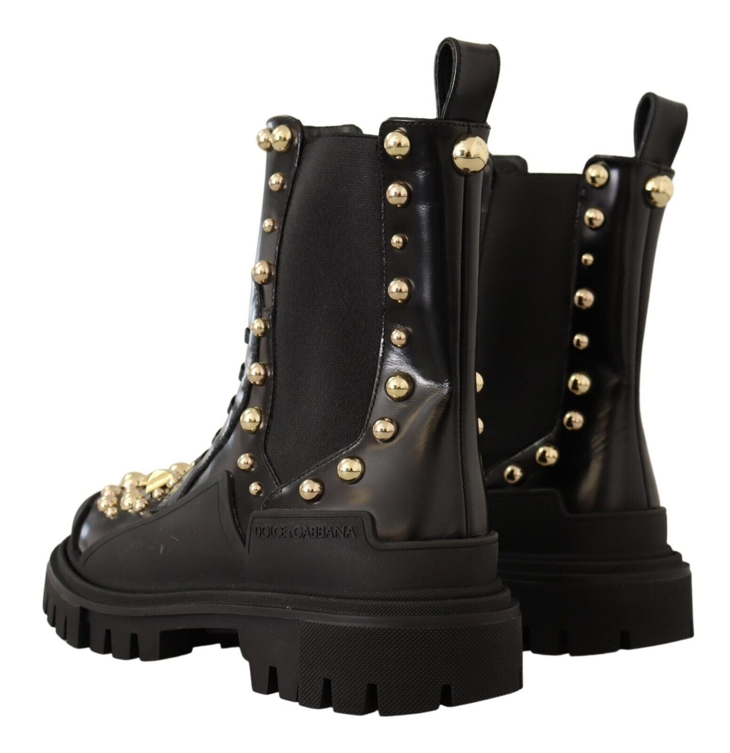 Dolce & Gabbana Black Leather Studded Combat Women's Boots