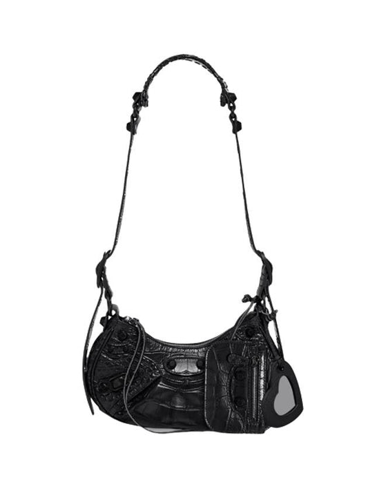 Balenciaga Le Cagole XS Crocodile Leather Shoulder Bag Matte Black