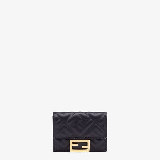 FENDI Micro Trifold Wallet Black Nappa Leather