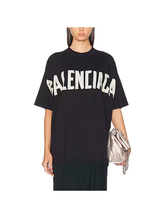 Balenciaga Tape Type Cotton Short Sleeve T-Shirt Black