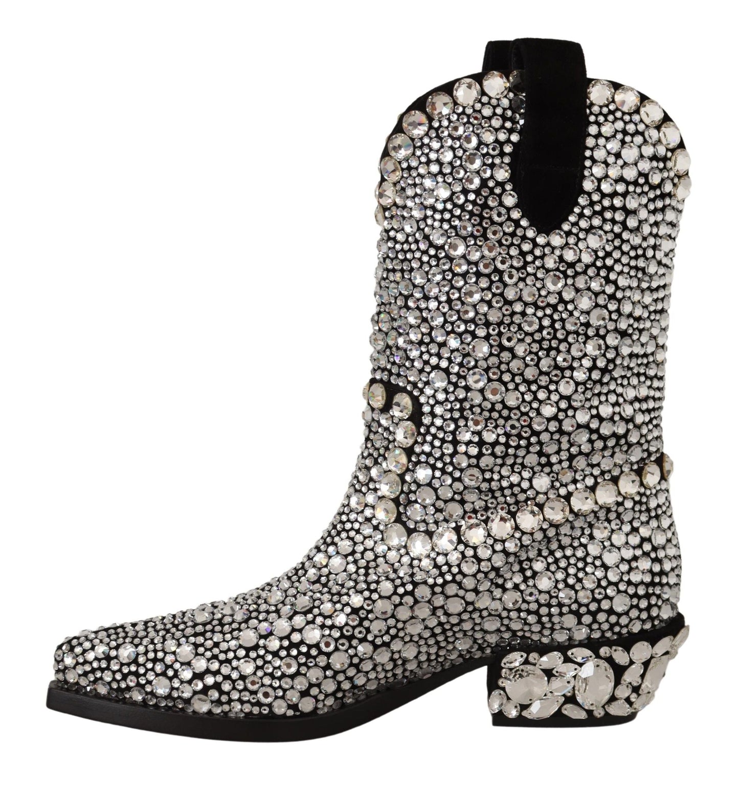 Dolce & Gabbana Black Suede Strass Crystal Cowgirl Women's Boots