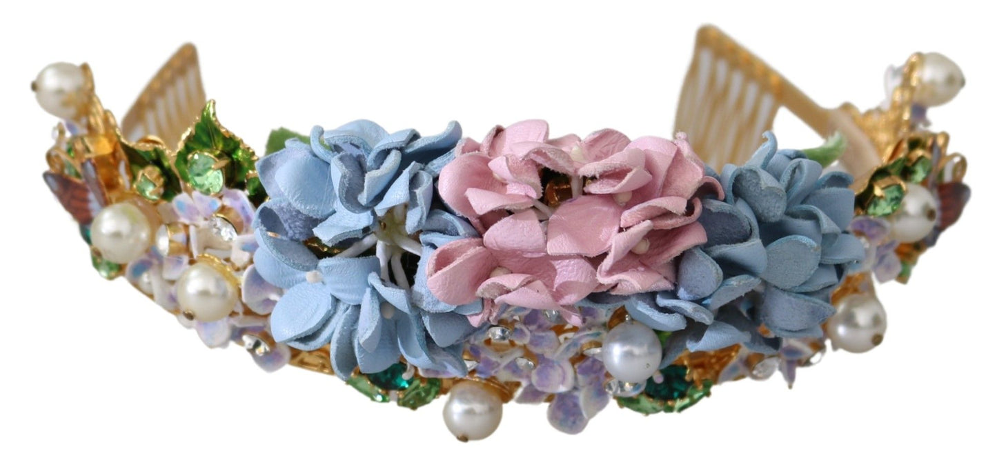 Dolce & Gabbana Gold Crystal Purple Hortensia Headband Crown Women's Diadem