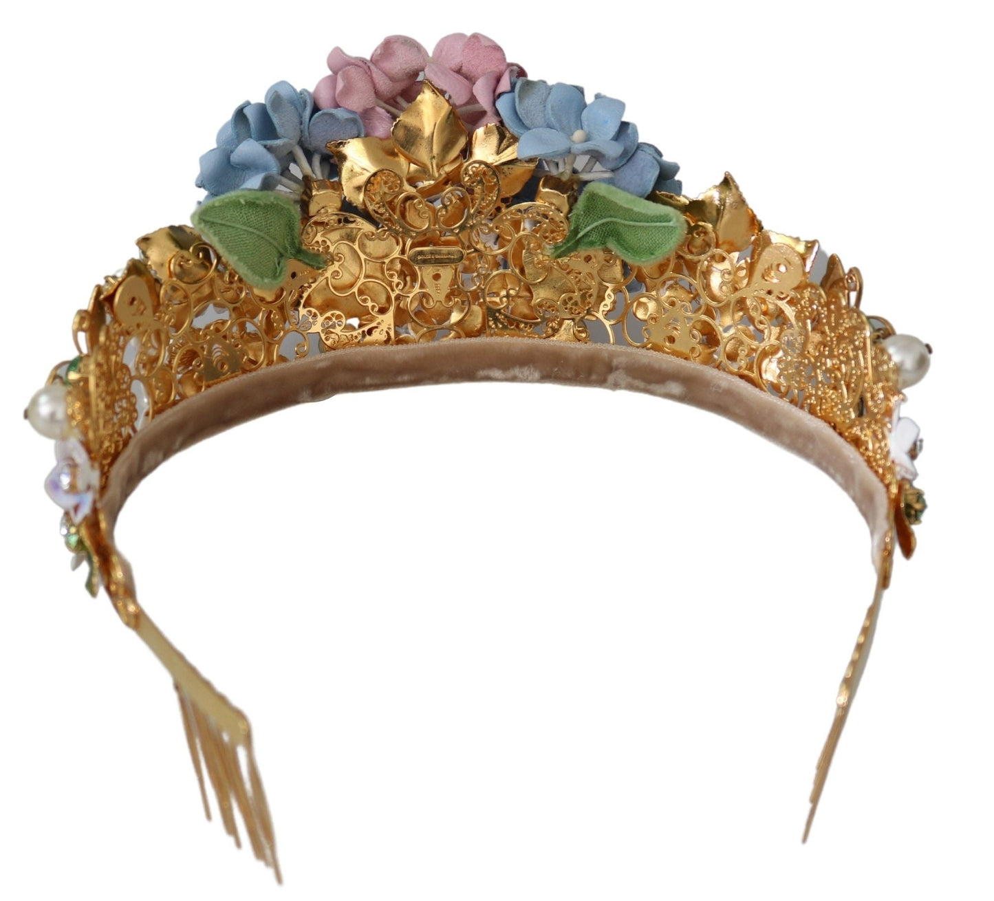 Dolce & Gabbana Gold Crystal Purple Hortensia Headband Crown Women's Diadem