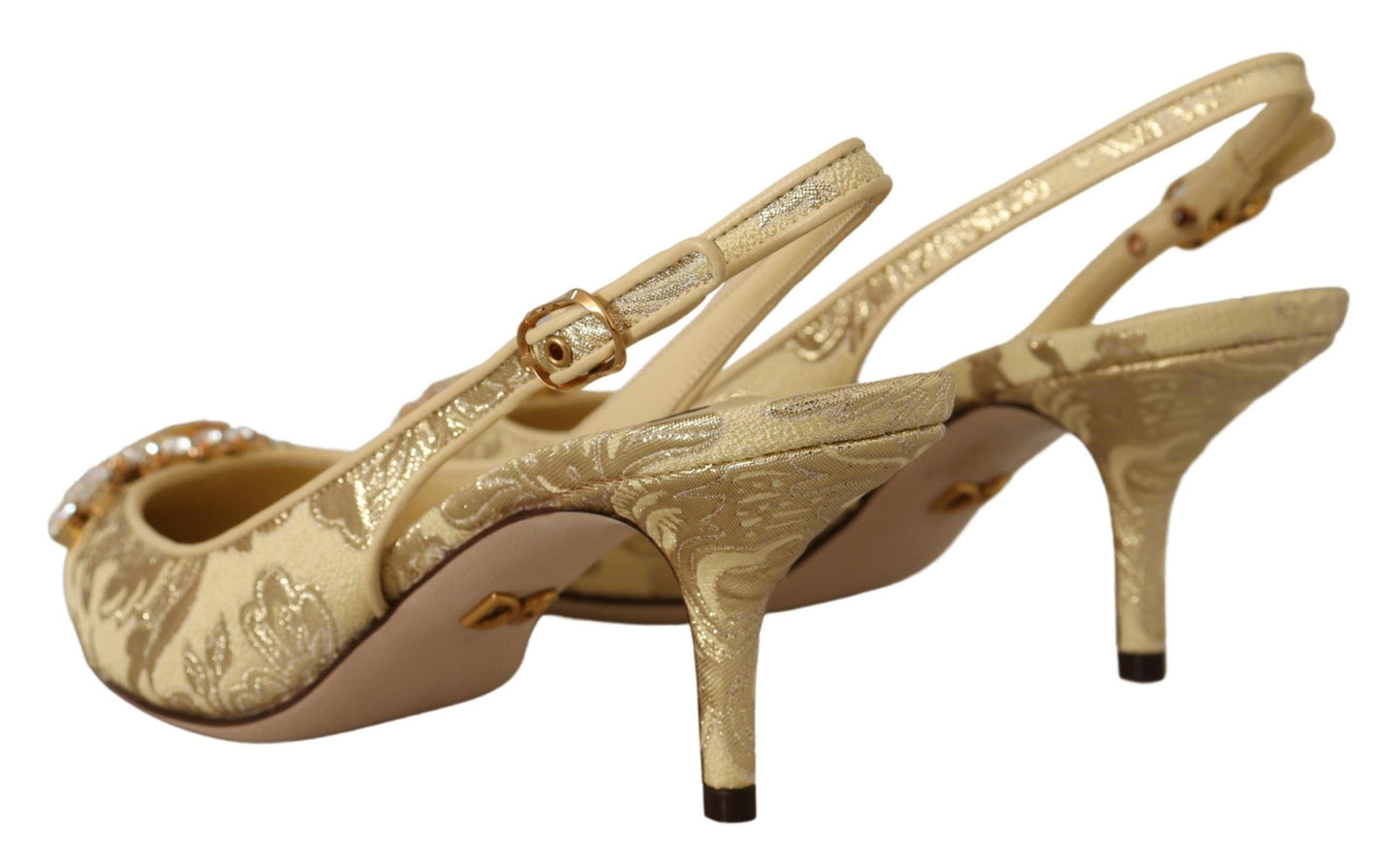 Dolce & Gabbana Gold Crystal Slingbacks Pumps Heels Women's Shoes