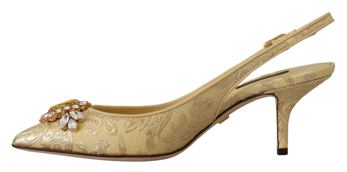 Dolce & Gabbana Gold Crystal Slingbacks Pumps Heels Women's Shoes