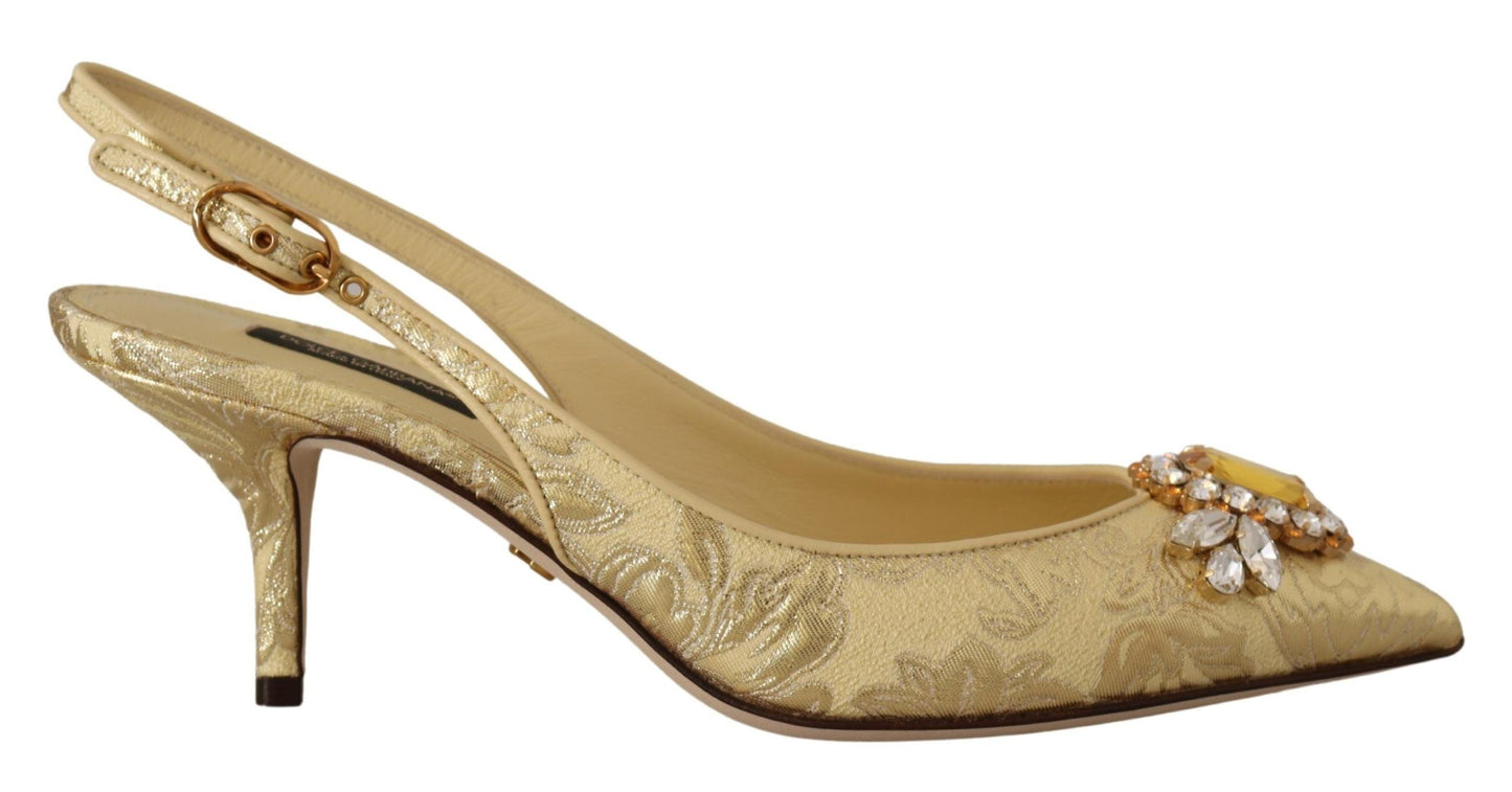 Dolce & Gabbana Gold Crystal Slingbacks Pumps Heels Women's Shoes