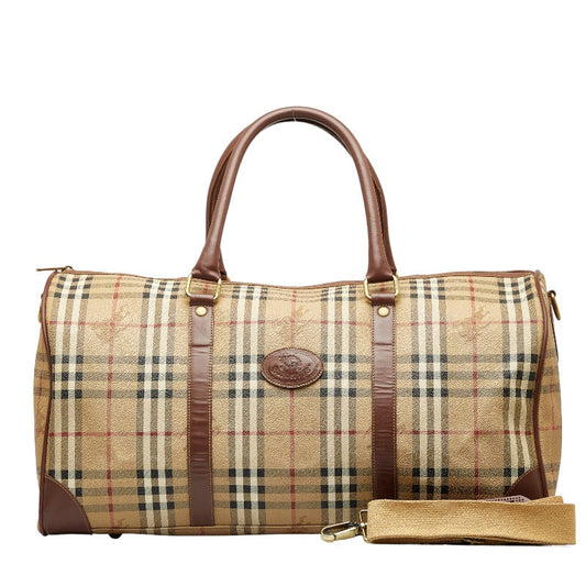 Burberry Nova Check Shadow Horse Boston Bag 2WAY Beige Brown PVC Leather Men Burberry