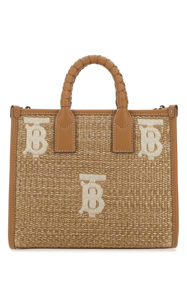 Burberry Woman Two-Tone Raffia And Leather Mini Freya Handbag