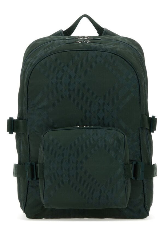 Burberry Man Bottle Green Nylon Blend Check Backpack