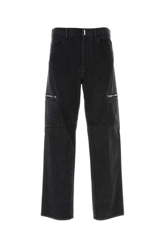 Givenchy Men Black Stretch Denim Cargo Jeans