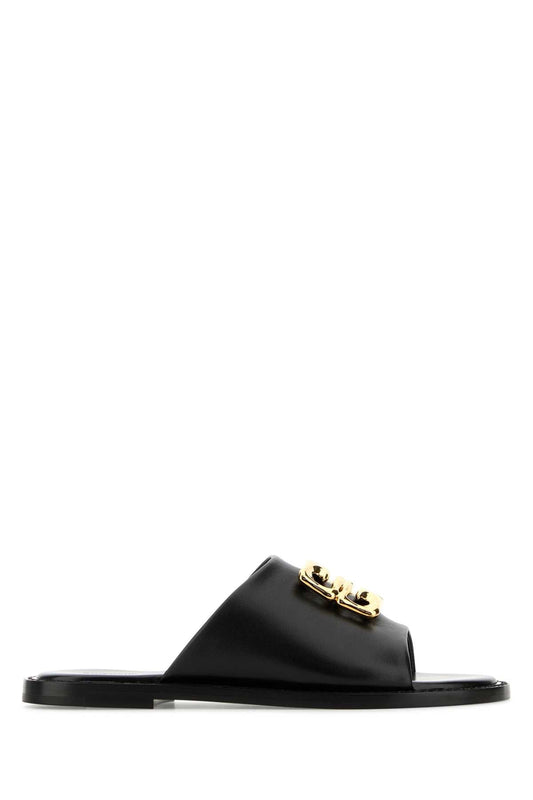 Givenchy Women Black Leather 4G Liquid Slippers