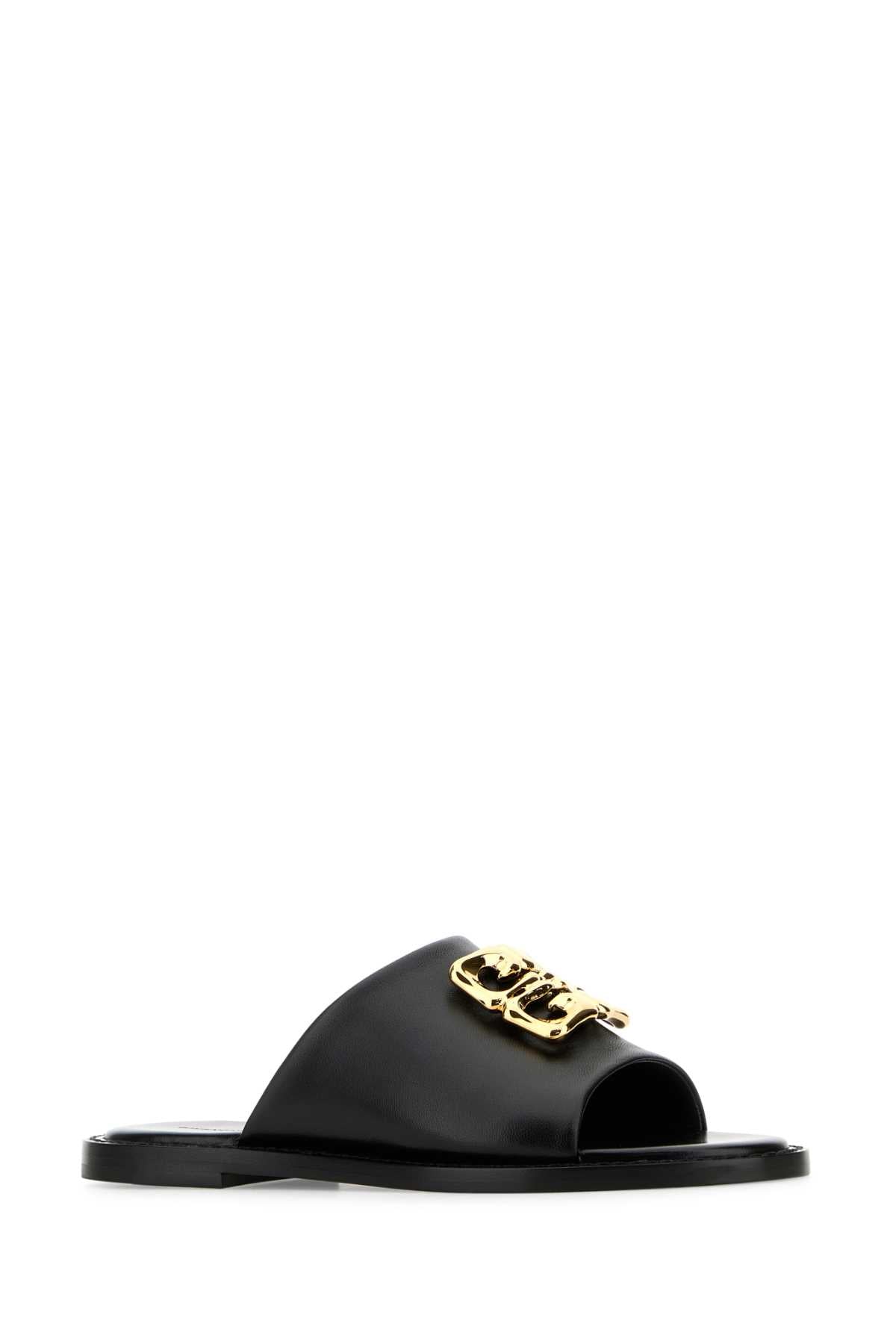 Givenchy Women Black Leather 4G Liquid Slippers