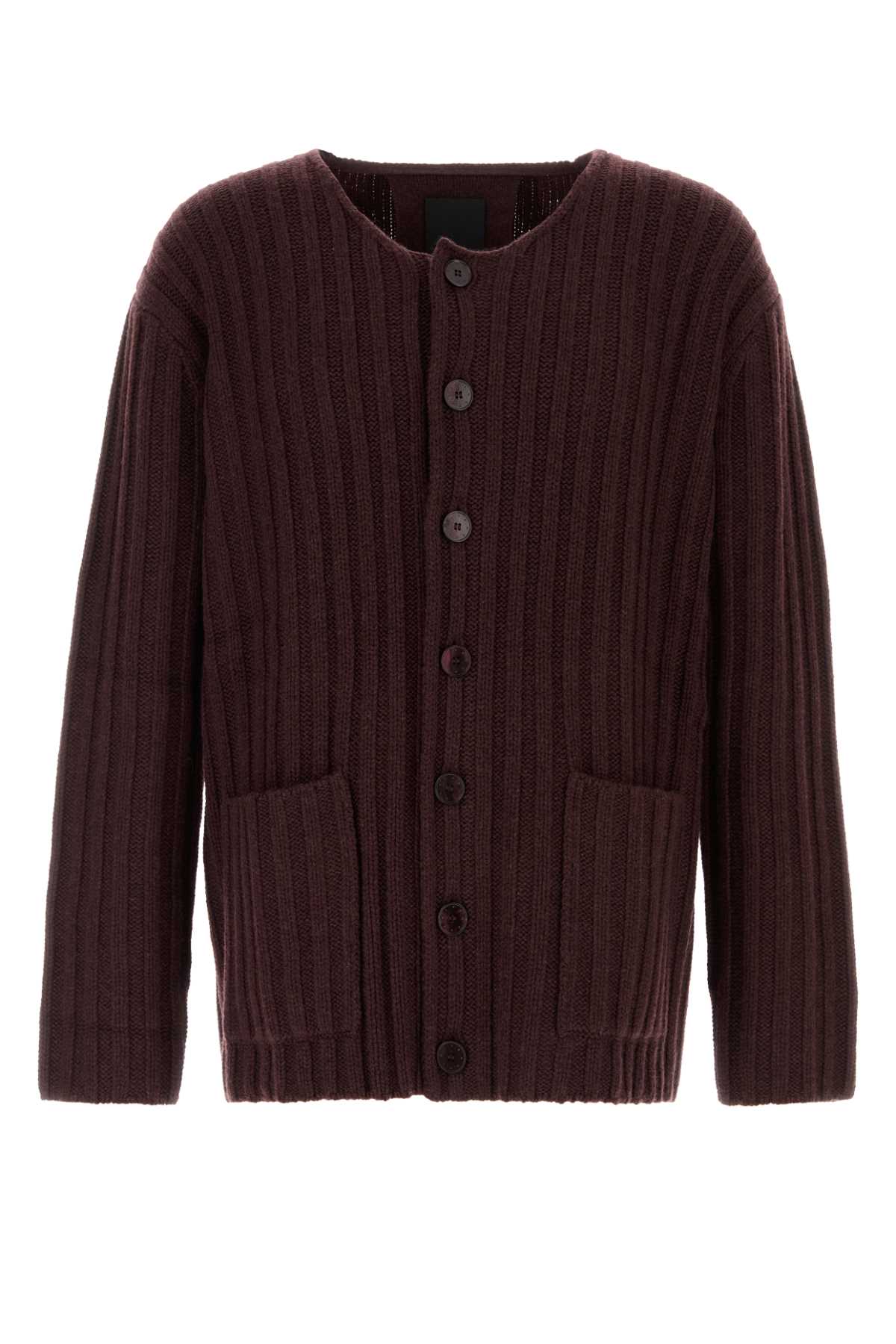 Givenchy Men Burgundy Cashmere Cardigan