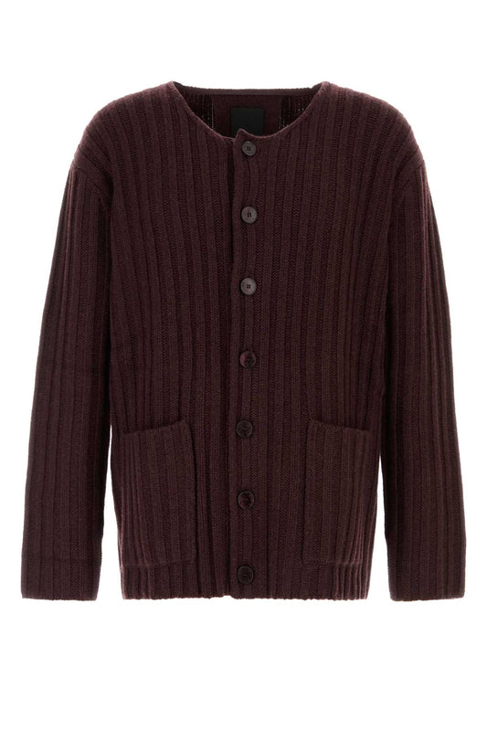 Givenchy Men Burgundy Cashmere Cardigan