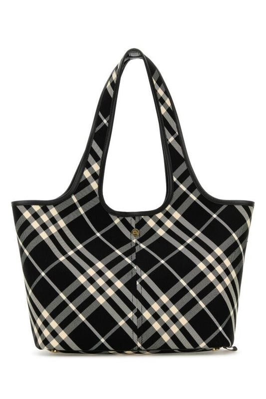 Burberry Woman Embroidered Canvas Small Check Shopping Bag
