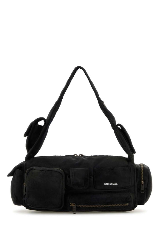 Balenciaga Men Black Nylon Superbusy S Shoulder Bag