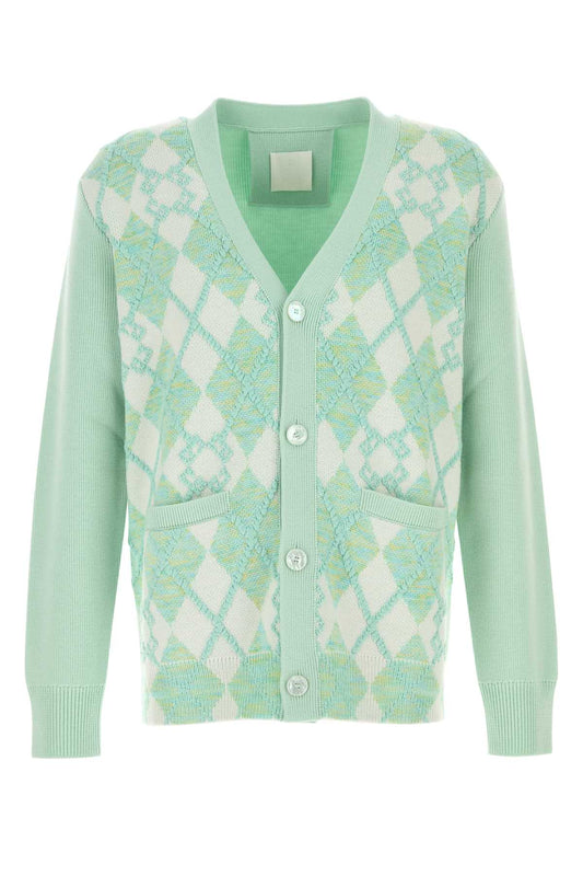 Givenchy Men Pastel Green Wool Blend Cardigan