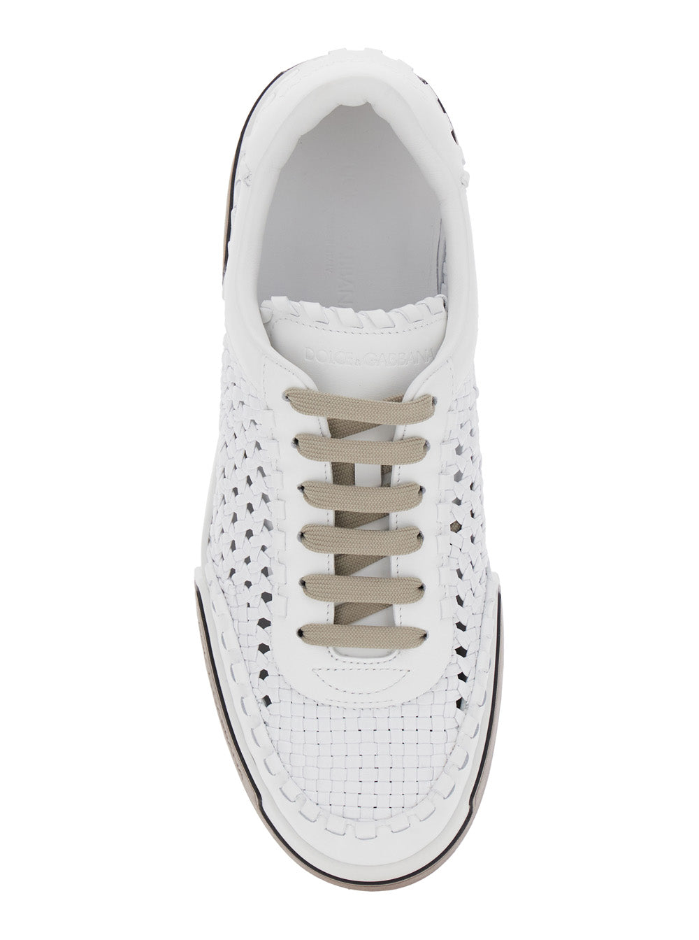Dolce & Gabbana Men 'Portofino'white Sneakers With Mesh Inserts And Embossed Logo On The Side In Leather Man