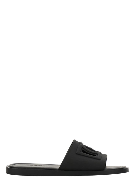 Dolce & Gabbana Men Black Sandals With Logo Detail In Rubber Man