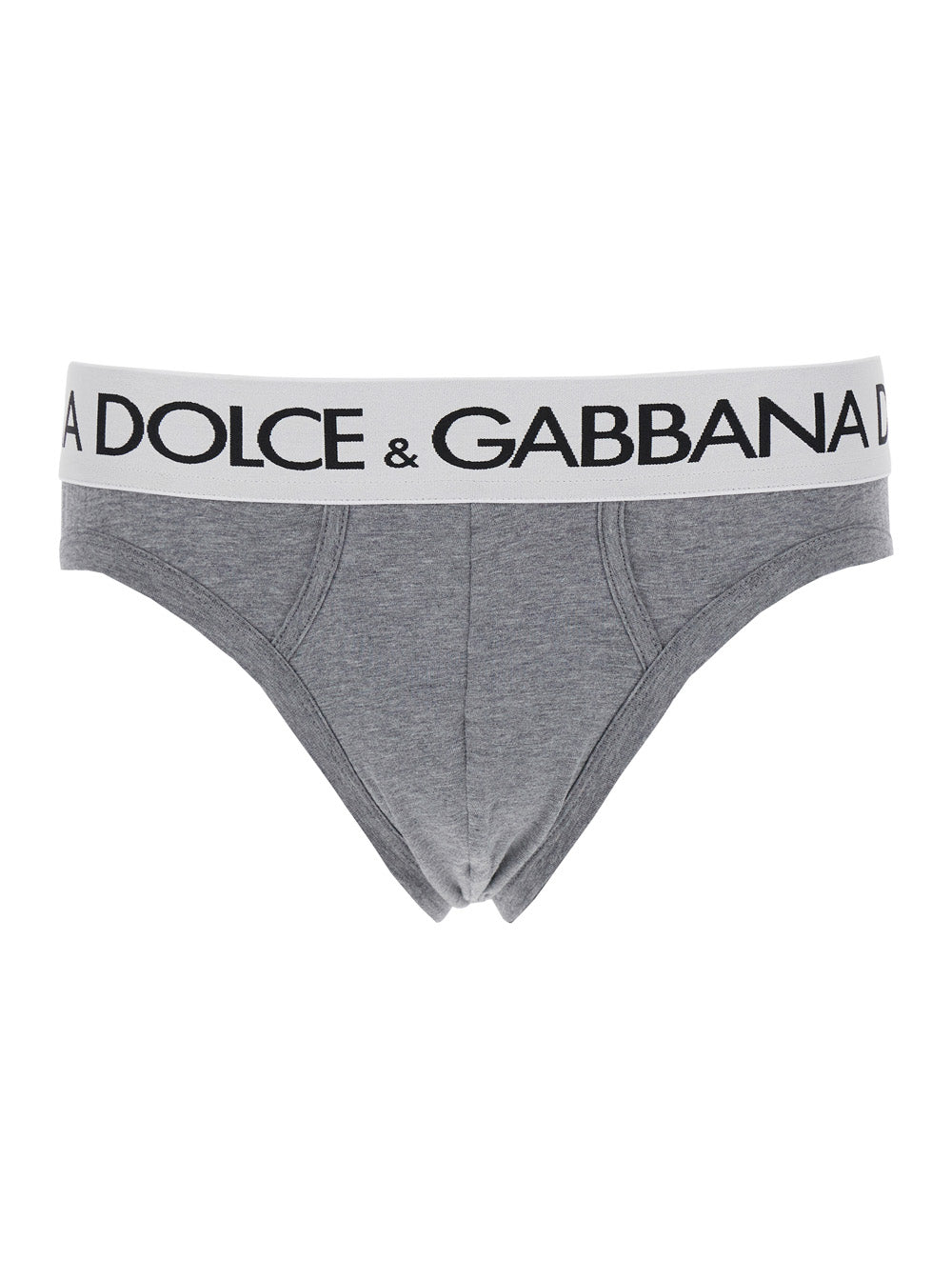 Dolce & Gabbana Men Grey Briefs With Branded Band In Stretch Cotton Man