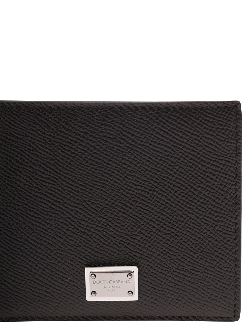 Dolce & Gabbana Men Black Bi-Fold Wallet With Logo Plaque On The Front In Grained Leather Man