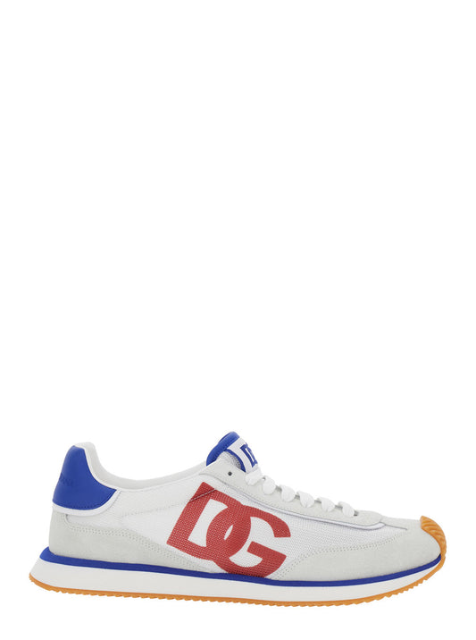 Dolce & Gabbana Men 'Aria' White Running Sneakers With Logo Detail In Suede And Tech Fabric Man