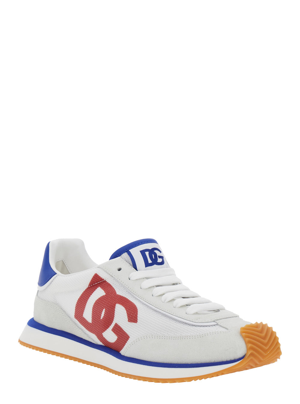 Dolce & Gabbana Men 'Aria' White Running Sneakers With Logo Detail In Suede And Tech Fabric Man