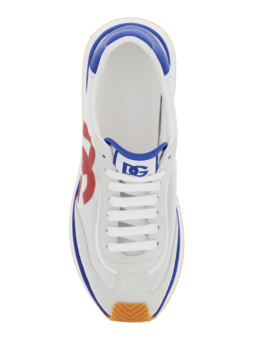 Dolce & Gabbana Men 'Aria' White Running Sneakers With Logo Detail In Suede And Tech Fabric Man