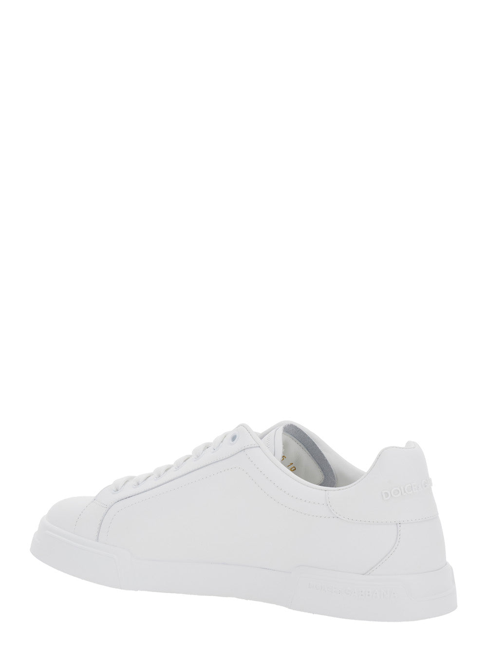 Dolce & Gabbana Men 'Portofino Light' White Sneakers With Logo Patch On The Tongue And Tonal Logo Lettering On The Heel In Leather Man