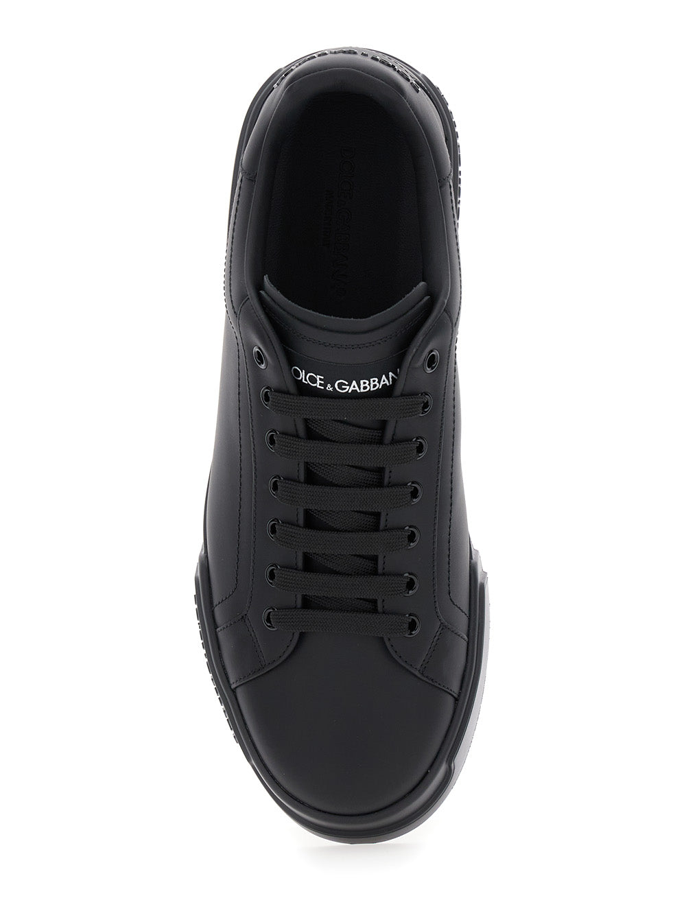 Dolce & Gabbana Men 'Portofino Light' Black Sneakers With Logo Patch On The Tongue And Tonal Logo Lettering On The Heel In Leather Man