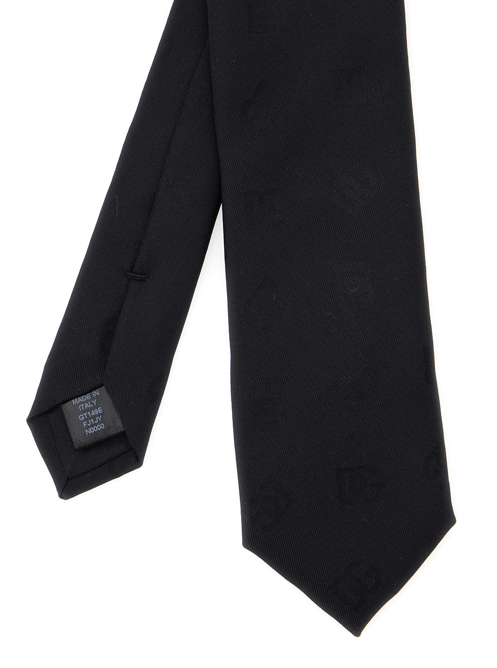 Dolce & Gabbana Men Black Tie With Tie Closure On The Rear And All-Over Logo Embroidery In Silk Man