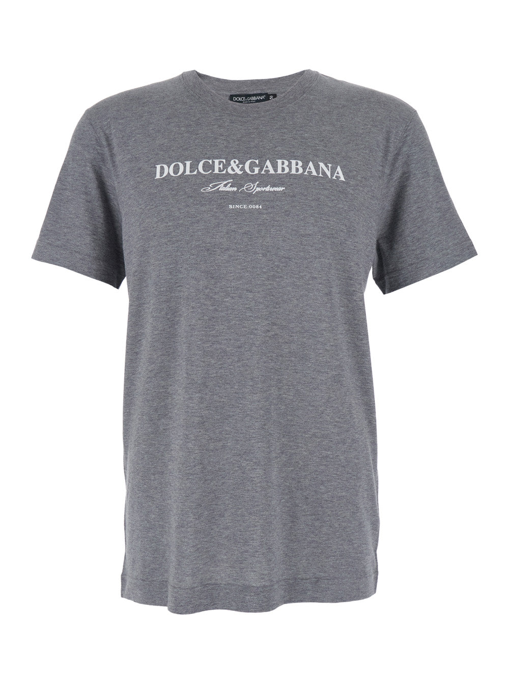 Dolce & Gabbana Men Grey Crewneck T-Shirt With Logo Lettering Print On The Front In Cotton Man