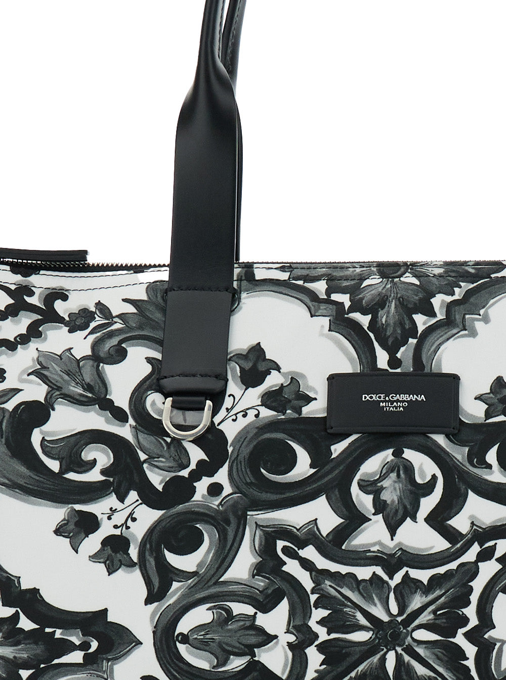 Dolce & Gabbana Men Black Tote Bag With Top Zip Closure And All-Over Print In Tech Fabric Man