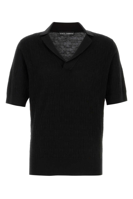 Dolce & Gabbana Men Black Stretch Silk Blend Polo Shirt