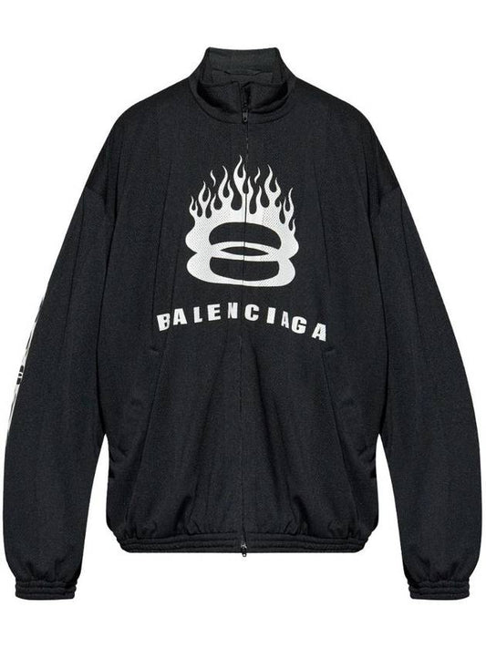 Balenciaga Flame Print Zip-Up Jacket Black