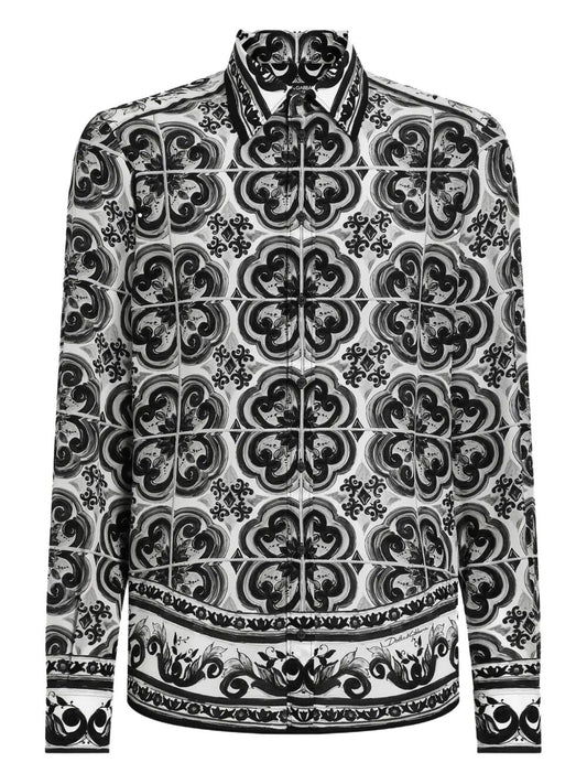 Dolce & Gabbana Men Majolica-Print Silk Shirt