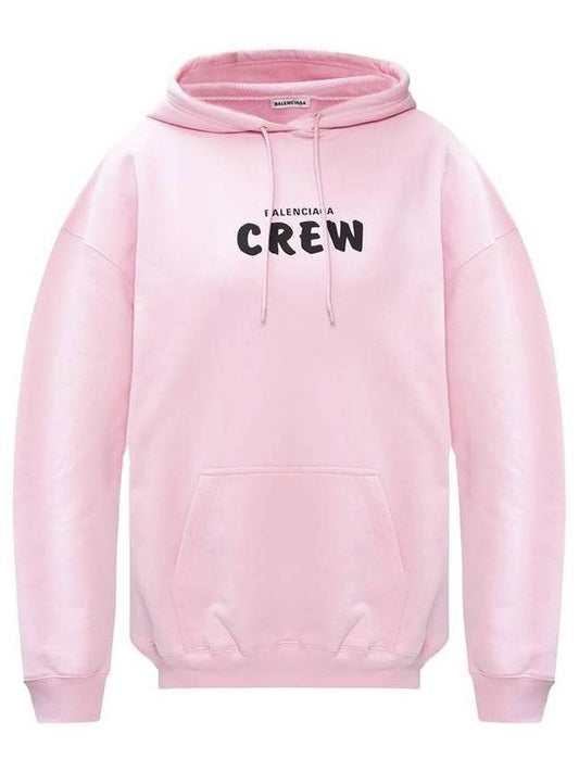Balenciaga Crew Logo Print Oversized Hoodie Pink