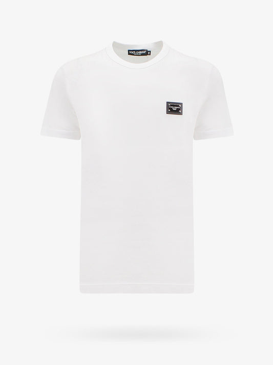 Dolce & Gabbana Men Cotton T-Shirt With Metal Logo Patch