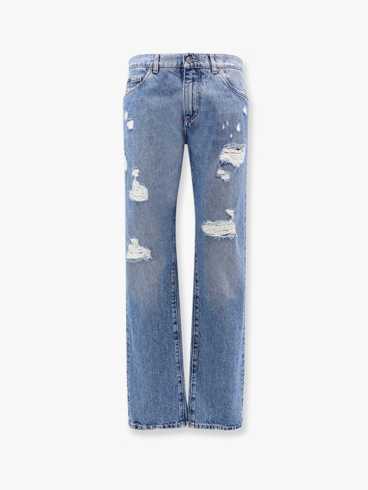 Dolce & Gabbana Men Cotton Jeans With Rippings Detail