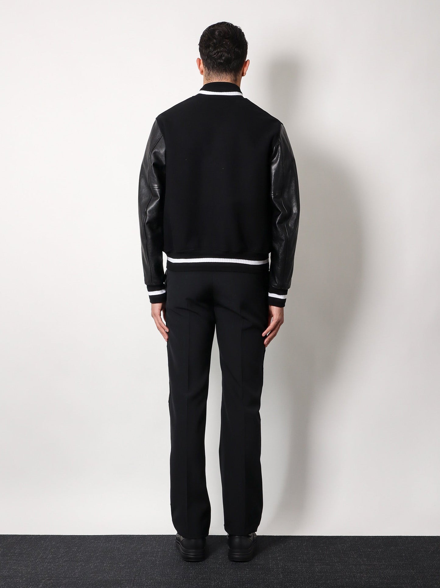 Givenchy Men Varsity Wool Blend Bomber With Leather Sleeves